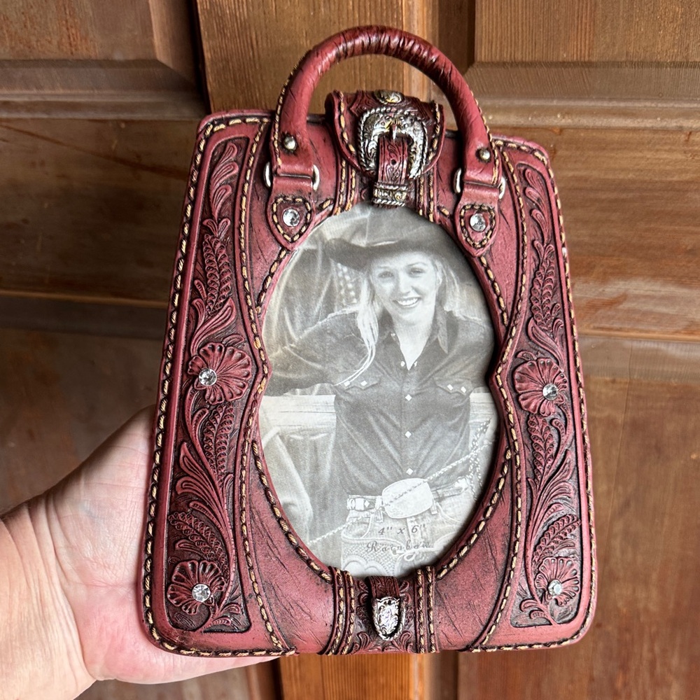 Western Style tooled Leather look Picture Frame